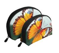 Pretty Butterfly Portable Shell Cosmetic Bag Set - Travel Makeup Organiser with Zipper & Inner Compartments