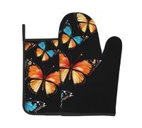 Pretty Butterfly Print Oven Mitts And Pot Holders Sets 7"X11" Kitchen Essentials 2-Piece Set Bbq, Baking