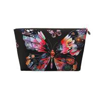 Pretty Butterfly Print Print Makeup Bag, Small Travel Cosmetic Bag Toiletry Bag Portable Makeup Pouch with Gold Zipper for Women Girls
