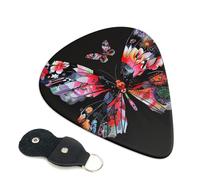 Pretty butterfly Print Printed Guitar Picks, 6 Pack with Leather Keychain Pick Holder - 0.46mm, 0.71mm, 0.96mm Assorted Thickness for Acoustic Ukulele, Electric Guitar, Acoustic Guitar, Bass