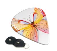 Pretty butterfly Printed Guitar Picks, 6 Pack with Leather Keychain Pick Holder - 0.46mm, 0.71mm, 0.96mm Assorted Thickness for Acoustic Ukulele, Electric Guitar, Acoustic Guitar, Bass