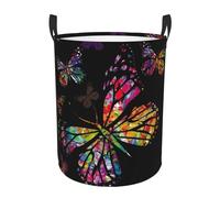 Pretty Butterfly Printed Round Foldable Laundry Hamper With Handles, 38.1l/62.8l Large Waterproof Oxford Cloth Storage Basket Collapsible Dirty Clothes Bin For Bedroom, Bathroom, Dorm & Travel