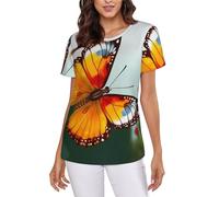 Pretty Butterfly Women's Short-Sleeve T Shirts Classic-Fit Summer Round Neck Tops Black