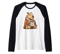 Pretty Capybara Knitting for Boys and Girls Raglan Baseball Tee
