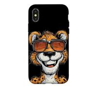 Pretty Cartoon Cougar with Glasses Look Case for iPhone X/XS