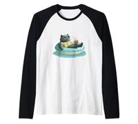 Pretty Cat in Pool Ring with Cocktail Costume Raglan Baseball Tee