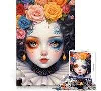 Pretty Clown with Flowers Teenager Jigsaw Puzzles 1000 Pieces Memory Boost Home Activity Pattern Assembly Perfect Present (38x26cm)