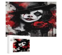 Pretty Clown Woman Rose Painting Puzzles for Adults 300 PCS Wooden Jigsaw Puzzle Funny Puzzle for Home Wall Decor