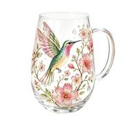 Pretty Coffee Mugs Hummingbird Wildflower Bee Aesthetic Drinkware | Painted Glass Cups with Designs for Cocktail Milk Iced Coffee Wine Tea Juice Home Dining Room Kitchen