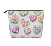 Pretty Cookie Heart Valentine's Day Large Capacity Travel Makeup Bag for Women,Waterproof Single-Ply Imitation Hemp Portable Zipper Cosmetic Bag