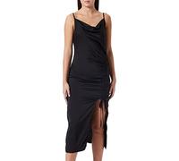 Pretty Dalring Women's Black Cowl Neck Ruched Drawstring High Split Midi Dress Cocktail, 14