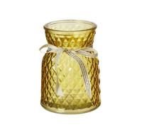 Pretty Decorative Glass Posy Vase, Aspen Gold Colour With Removable Ribbon. H13.5 Cm