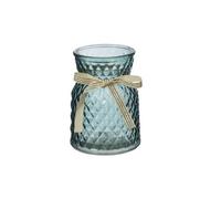 Pretty Decorative Glass Posy Vase, Mineral Blue Colour With Removable Ribbon. H13.5 Cm