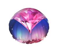Pretty Diamond Shower Cap Reusable Double Layered Bath Cap Waterproof Hair Cap with Elastic Band Bathing Hat Spa Salon Shower Hat for Women Men