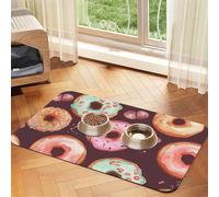 Pretty Donuts Dog Food Mat, Absorbent Pet Feeding Mat for Food and Water Bowls Non-Slip Placement Pad for Floors Waterproof Quick Dry Water Dispenser Mat for Dogs Puppy Cats 12x18 Inch