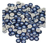 Pretty Double Layered Buttons with Four Holes, Resin Button, Flat Round, Blue, 13mm - Pack of 30