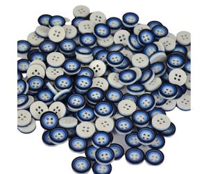 Pretty Double Layered Buttons with Four Holes, Resin Button, Flat Round, Blue, 13mm - Pack of 30
