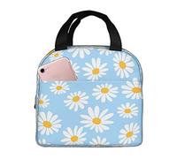 Pretty Floral Daisy Light Blue Lunch Bag Insulated Lunch Box Reusable Lunchbox Waterproof Portable Lunch Tote for Women Girls