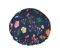Pretty Floral Flower Pattern Shower Cap, Reusable Bath Shower Caps For Women Long Hair, Double Layer Waterproof Bathing Shower Hat Hair Protector For Kids Girls Men