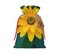 Pretty Flower Christmas Drawstring Gift Bags, Xmas Bags With Tags, Reusable Santa Wrapping Bag