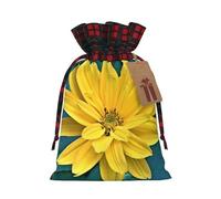Pretty Flower Print Christmas Drawstring Linen Gift Bags Reusable Fabric Bags With Tags For Christmas Gifts