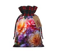 Pretty Flower print Color-blocked linen drawstring gift bag, gift bag, candy bag, storage bag
