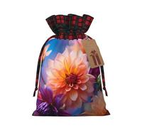 Pretty Flower print Color-blocked linen drawstring gift bag, gift bag, candy bag, storage bag