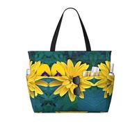 Pretty Flower Print Large Waterproof Beach Tote Bag for Women with Zip and Pockets Foldable Handbag for Travel Pool Shopping Holiday Gym