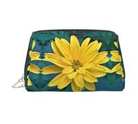 Pretty Flower Print Makeup Bag Portable Leather Waterproof Cosmetic Bag Clutch Makeup Brush Bag (6.7x4.3in)