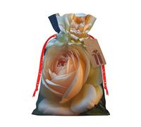 Pretty Flowers Christmas Drawstring Gift Bags, Xmas Bags With Tags, Reusable Santa Wrapping Bag