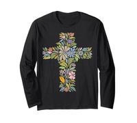 Pretty Flowers Cross Spiritual Gardener Vintage Wildflowers Long Sleeve T-Shirt
