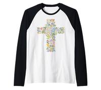 Pretty Flowers Cross Spiritual Gardener Vintage Wildflowers Raglan Baseball Tee