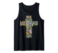 Pretty Flowers Cross Spiritual Gardener Vintage Wildflowers Tank Top