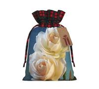 Pretty Flowers Print Christmas Drawstring Linen Gift Bags Reusable Fabric Bags With Tags For Christmas Gifts