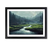 Pretty Forest River Framed Print | A2 Black Framed Wall Art | Ready to Hang | Modern Landscape Picture | Living Room Bedroom Lounge Office