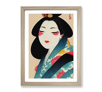 Pretty Geisha Framed Print | A3 Oak Framed Wall Art | Ready to Hang | Modern Nature Picture | Living Room Bedroom Lounge Office