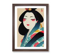 Pretty Geisha Framed Print | A3 Walnut Framed Wall Art | Ready to Hang | Modern Nature Picture | Living Room Bedroom Lounge Office