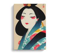 Pretty Geisha Gold, Peach, Teal Canvas Print | Gallery Wrapped 30mm Frame Wall Art | 30x20 inches | Ready to Hang | Contemporary Still Life Picture | Living Room Bedroom Lounge Office