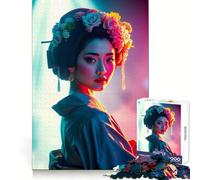 Pretty Geisha in Soft Neon Lights Jigsaw Puzzles 1000 Pieces for Teenagers Strong Logic Toy Home Activity Clear Edge Cherished Gift (50x75cm)