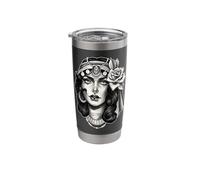 Pretty Girl x Gypsy x Fortune Teller x Rose Blackwork Flash Stainless Steel Insulated Tumbler