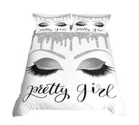 Pretty Girls Bedding Sets Single Women Gorgeous Eyelash Comforter Cover Silver White Glitter Bling Stars Sequins Decor Duvet Cover Aesthetic Room Decor,Stylish Fashion Quilt Cover 1 Pillow Case