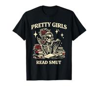 Pretty Girls Read Smut Dark Romance Skeleton Reading Goth T-Shirt