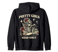 Pretty Girls Read Smut Dark Romance Skeleton Reading Goth Zip Hoodie