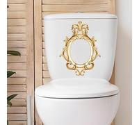 Pretty Gold Royal Creativity Flower Toilet Cover Sticker Decals,Retro Creativity Flower Waterproof Toilet Lid Tank Seat Decals Cistern Self-Adhesive Bathroom Wall Sticker