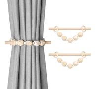 Pretty Jolly 2 Pack Boho Rustic Style Decorative Drape Tie Backs Farmhouse Wooden Beaded Curtain Holdbacks with Wood Club for Home & Office Drapery