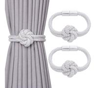 Pretty Jolly 2 Pack Cute Flower Knot Magnetic Curtain Tiebacks Nordic Style Drape Tie Backs Elegant Hand Weave Rope Decorative Curtain Holdbacks for Home & Office Window Drapery (White)