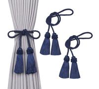 Pretty Jolly 2 Pack Double-Ended Tassel Curtain Tiebacks European Style Decorative Drape Tie Backs Elegant Handmade Braided Rope Knot Curtain Holdbacks for Home & Office Window Drapery (Dark Blue)