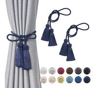 Pretty Jolly 2 Pack Double-ended Tassel Curtain Tiebacks Handmade Braided Rope Knot Drape Tie Backs European Style Decorative Curtain Holdbacks for Home & Office Window Drapery (Dark Blue)