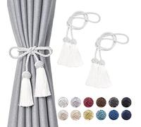 Pretty Jolly 2 Pack Double-ended Tassel Curtain Tiebacks Handmade Braided Rope Knot Drape Tie Backs European Style Decorative Curtain Holdbacks for Home & Office Window Drapery (White)