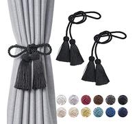 Pretty Jolly 2 Pack Double-ended Tassel Curtain Tiebacks Handmade Braided Rope Knot Drape Tie Backs European Style Decorative Curtain Holdbacks for Home & Office Window Drapery (Black)